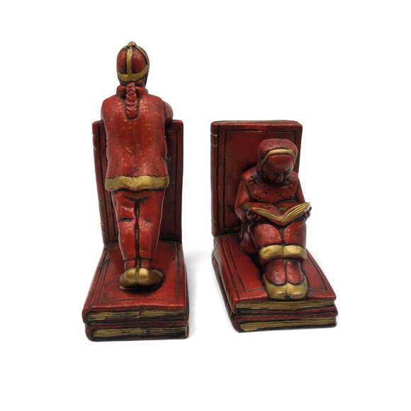 BOOKENDS Asian Boy and Girl ABBOTT Red And Gold Figurines Vintage - Picture 4 of 11